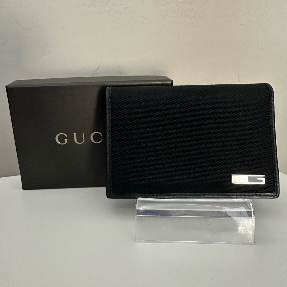 Gucci Card holder Card case Wallet Nylon Leather Black